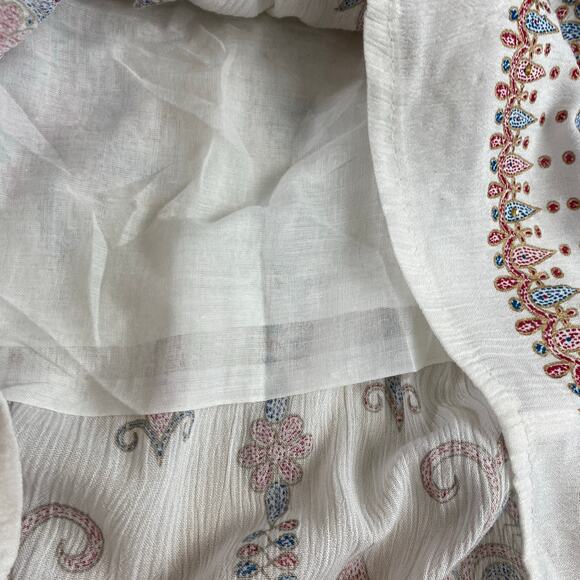 Royal Paisley Gypsy Embroidered Floral Maxi Skirt L White Boho Hippie Rhinestone - Picture 8 of 10